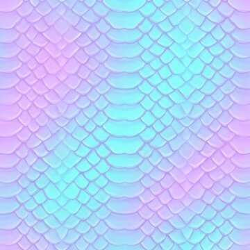 Iridescent Mermaid Scale Pattern Background, Pastel Holographic Snake Skin Texture, Seamless Fantasy Reptile Scales, Magical Unicorn Aesthetic Design, Vibrant Cyan and Soft Purple Gradient Surface