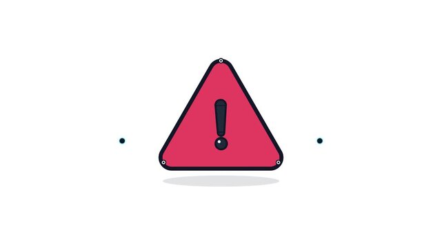 Warning exclamation mark sign pulses on a red triangle background