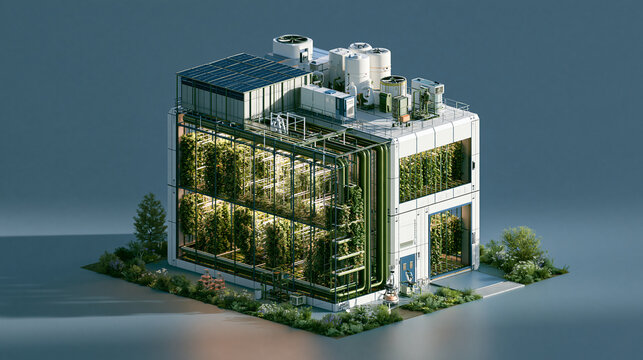 Modern Sustainable Urban Glass Greenhouse and Vertical Farm Building