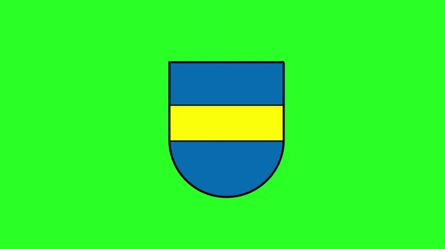 Blue and Yellow Heraldic Shield Icon Isolated on Green Screen Chroma Key Background Vector Coat of Arms Graphic Overlay Asset   
