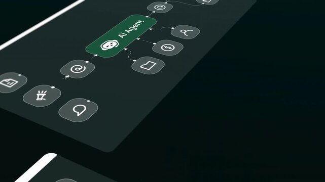 Digital workflow interface chart featuring diverse icons interconnected system architecture nodes graphic elements.