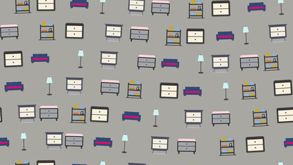 Seamless pattern of home furniture illustrations © alifviano
