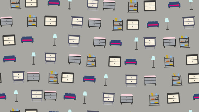 Seamless pattern of home furniture illustrations