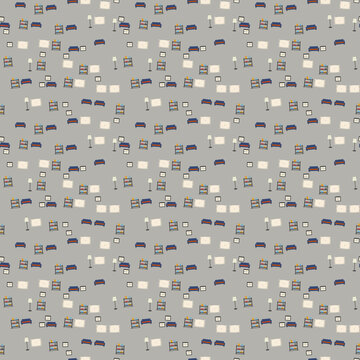 Seamless pattern of interior furniture illustrations