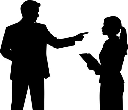 Silhouette of a Businessman Pointing Finger at a Female Colleague in a Professional Meeting or Conflict Scenario