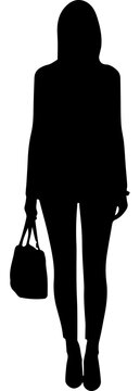Full Length Black Silhouette of a Fashionable Standing Woman Holding a Handbag