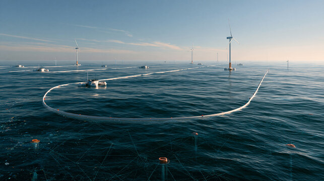 Offshore Ocean Cleanup Barrier System Collecting Plastic Waste at Sea   