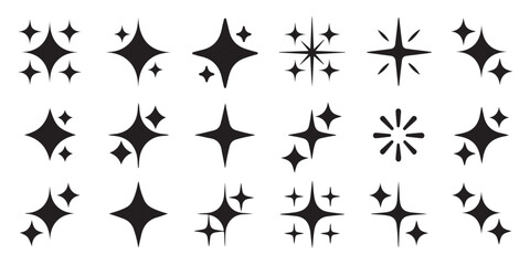 Fototapeta premium Sparkle stars glitter effect, black shiny magic light glowing in flat style, decorative element for design, set of vector illustration.