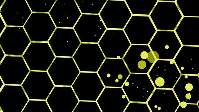Abstract hexagon pattern with glowing lines modern geometric design with scattered light dots animation