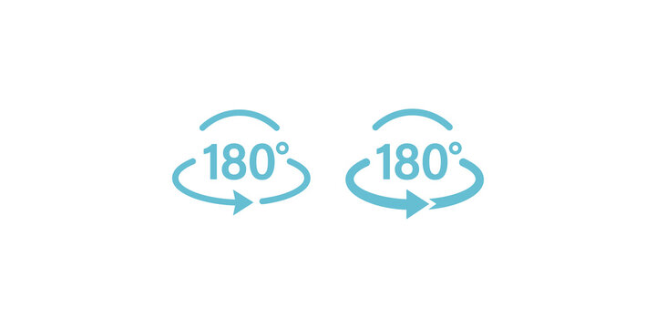 Two 180 degree rotation arrow icons in blue color represent digital manipulation and geometric visual transformations.