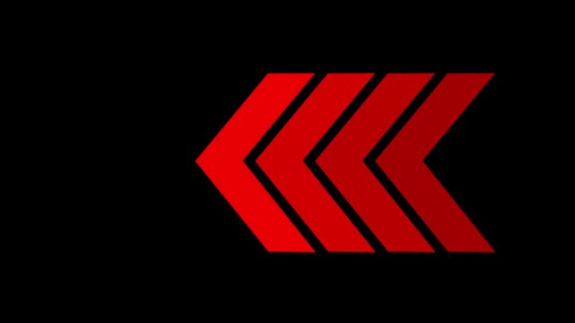 Right-directional red arrow loop animation. Animated arrows for the overlay video layer. 4k animation