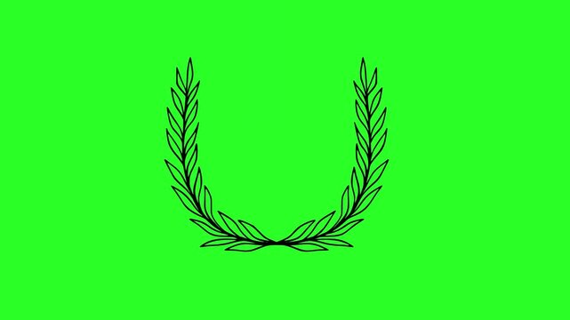 Black Laurel Wreath Line Art Icon Isolated on Green Screen Chroma Key Background Victory Olive Branch Frame Vector Graphic Overlay Asset   