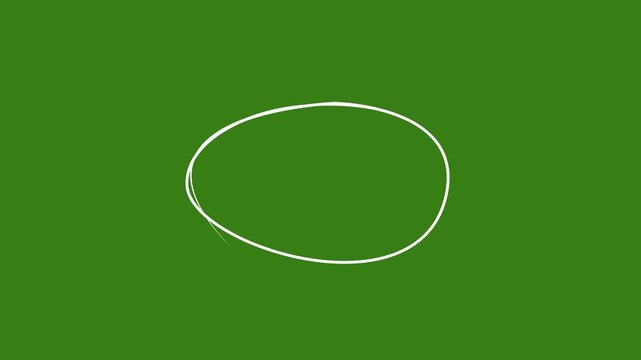 hand drawing white circle animation isolated on green background, hand-drawn doodle grunge circle highlights animation 4k video. Red brush stroke circle motion graphics animation.