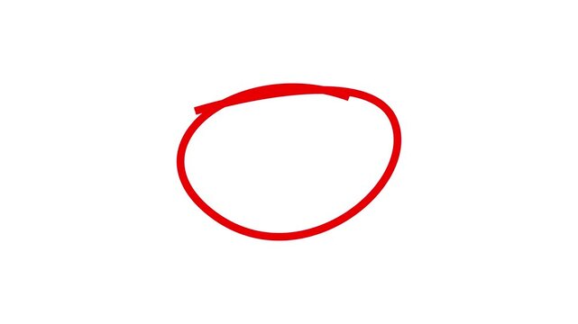 hand drawing red circle animation isolated on white background, hand-drawn doodle grunge circle highlights animation 4k video. Red brush stroke circle motion graphics animation.