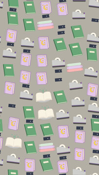 Seamless pattern of books and stationery items