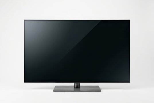 Modern Flat Screen TV Monitor with Blank Black Display Isolated on White Background for Mockup and Design