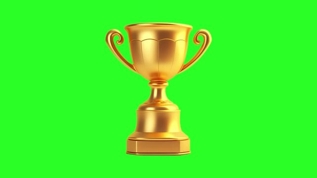 Golden Trophy Cup Award Icon Isolated on Green Screen Chroma Key Background 3D Render Illustration VFX Overlay Asset