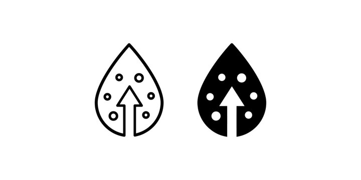 Outline and filled water droplet with up arrow icon liquid purification and filtration system concept.