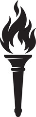 Obraz premium Flaming torch featuring a stylized fire element is presented in a black vector silhouette style on a white background.