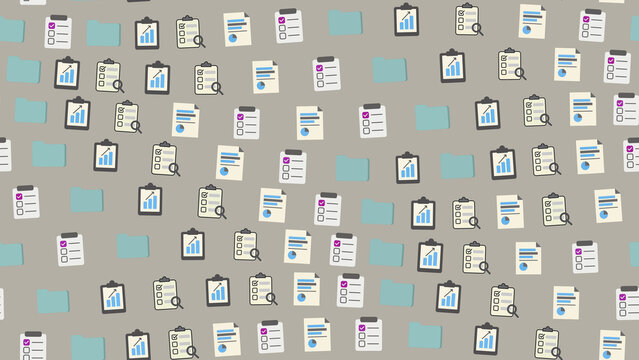 Seamless pattern of business documents, charts, and folders