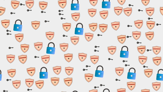 Seamless pattern of shields, locks, and keys