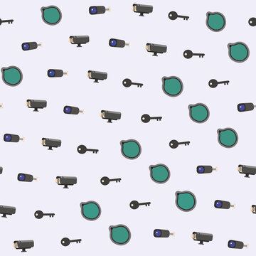 Security cameras, keys, and shield pattern