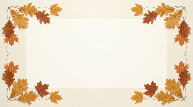 Autumn Leaves Border Design with Blank Paper Space. Fall Foliage Frame for Invitations or Stationery