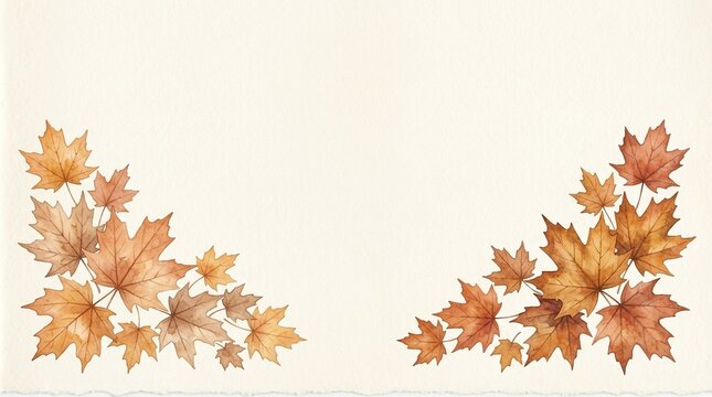 Maple Leaves Arrangement in Watercolor Style, Autumn Foliage Corners, Warm Color Palette