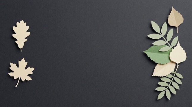 Paper-Cut Leaves on Dark Background, Minimalist Design with Natural Elements and Textured Paper
