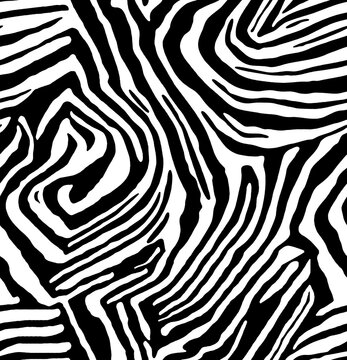 zebra animal skin seamless pattern, black and white texture textile, vector illustration 