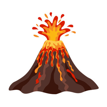 Volcano Eruption And Lava in flat design on white background