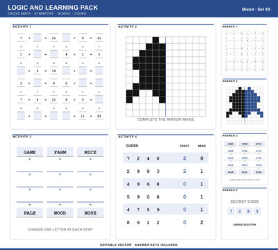 Logic and Learning Pack - cross math symmetry word ladders and codes