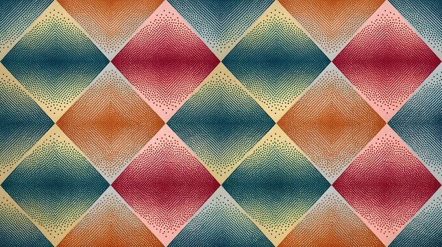Abstract geometric diamond pattern with soft orange, blue, and pink gradients creating a modern artistic decorative background.