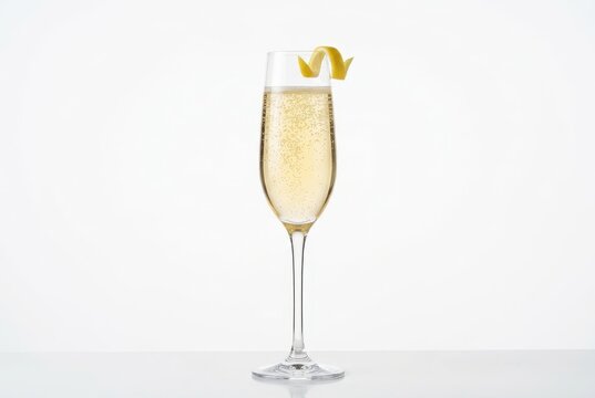 Elegant Champagne Flute with Sparkling Wine and Lemon Twist Garnish Isolated on White Background for Celebration