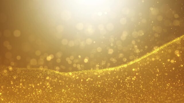 Gold glowing particles background with loop dotted waves copy space background.