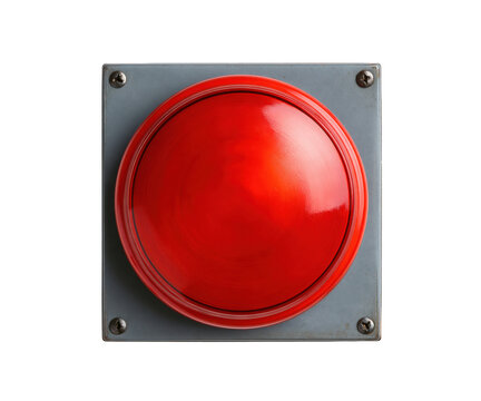Large red industrial emergency button isolated on transparent background