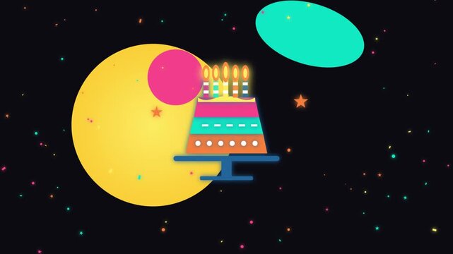 Festive birthday cake vector illustration with colorful candles and confetti