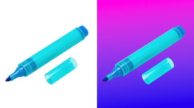 Cyan marker pens with caps and refill