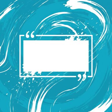 Abstract turquoise wave pattern surrounds a rectangular speech bubble frame