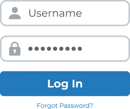 Flat vector illustration of a login form interface with a username field, a password field with dots, a blue log in button and a forgot password link below.