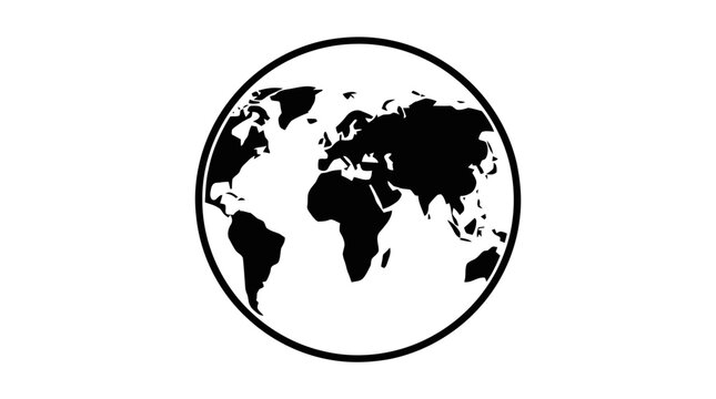 Vector illustration of black and white silhouette of the world map globe