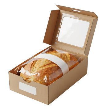 Fresh bread in cardboard packaging isolated on white background
