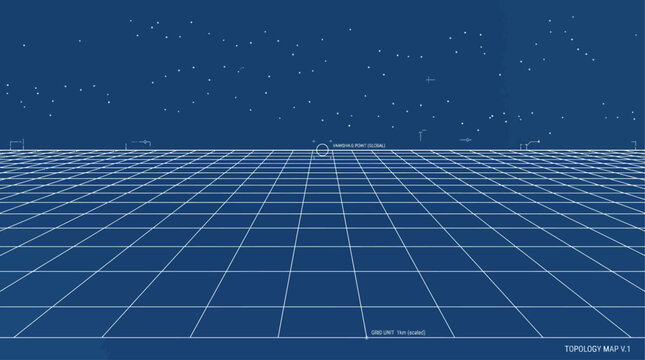 Abstract Retro Futurism Sci-Fi Grid Background Digital Cyberspace Wireframe Metaverse Gaming Interface Vector Illustration
