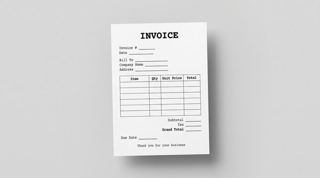 Blank invoice template for professional business billing and accounting.