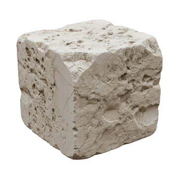 Rough textured stone cube isolated on white background