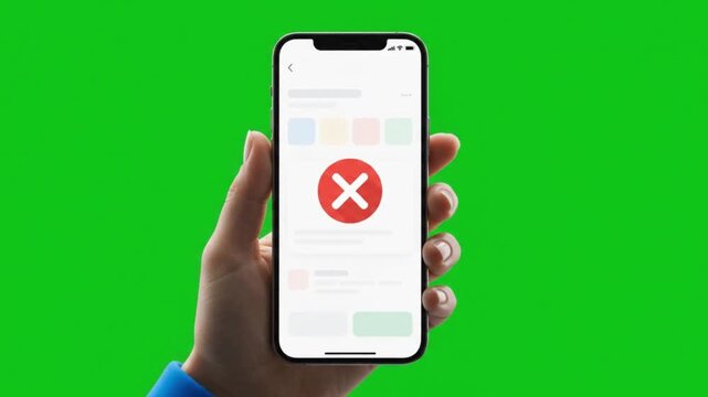 Smartphone Transaction Failure Red X Animation on Green Screen