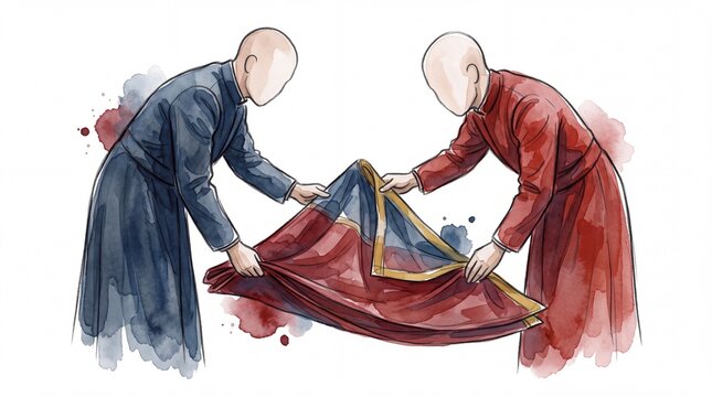 Veteran day vector illustration of two men folding a flag