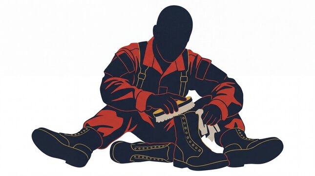 Veteran day vector of a soldier cleaning his boots