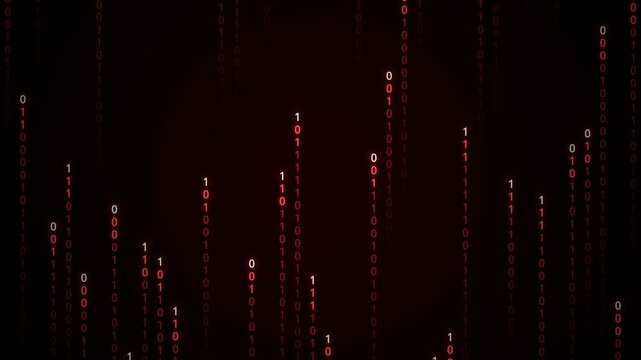 Red Binary Code Rain Falling On Black Background