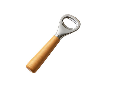 Bottle opener with wooden handle isolated on transparent background